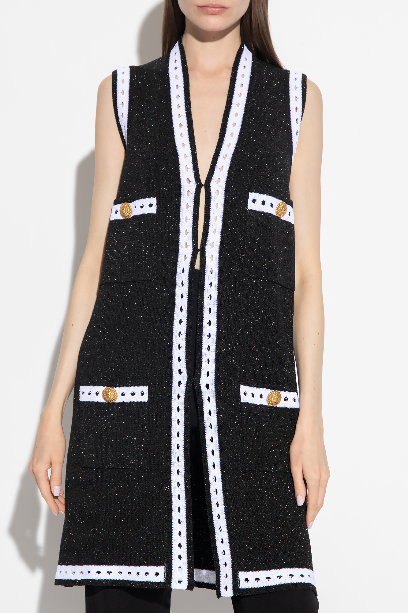 Black Long vest monogram-print balmain - monogram-print
